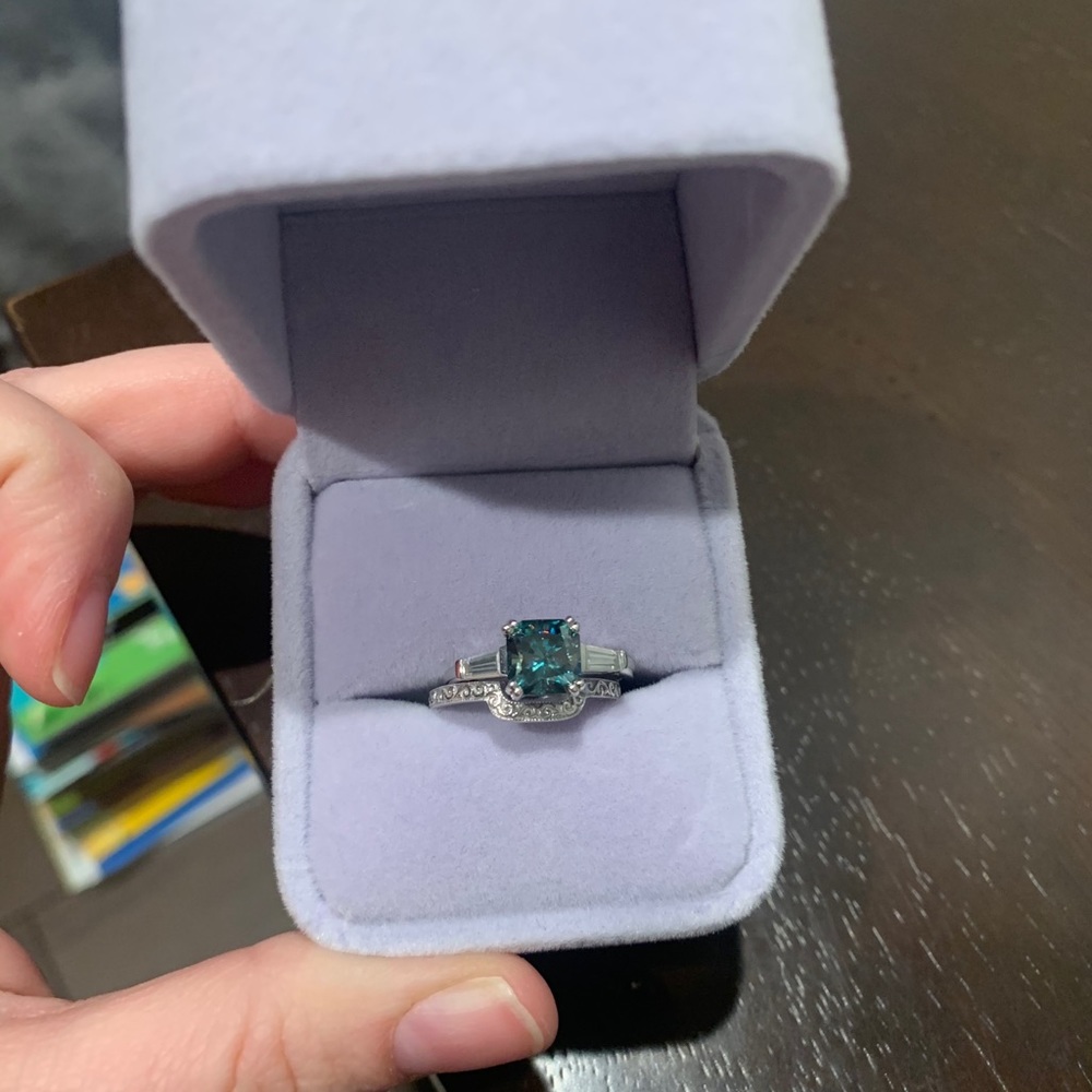 Blue Green Moissanite Bridal Set